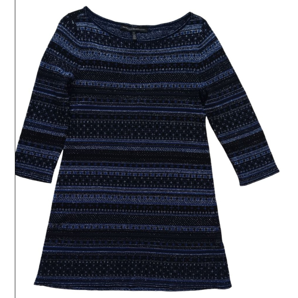Women's White House Black Market Dress Size S Blue Black Knit